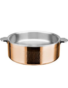 Professional Hammered Triple-Layer Stainless Steel 9.6L Casserole with Glass Lid, Copper Finish - Ideal for Commercial Kitchens