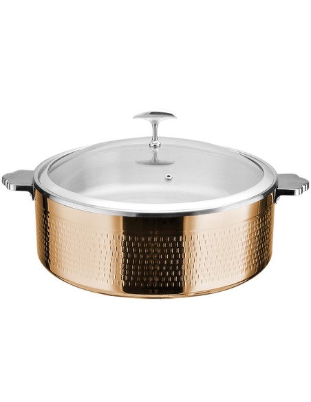 Professional Hammered Triple-Layer Stainless Steel 9.6L Casserole with Glass Lid, Copper Finish - Ideal for Commercial Kitchens