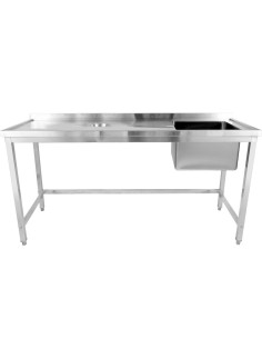 Professional Stainless Steel Single Sink with Right Bowl, Left Scrapping Hole & Splashback for Commercial Kitchens, Size: 2000x6