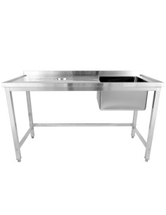 Professional Stainless Steel Single Sink with Right Bowl, Left Scrapping Hole & Splashback for Commercial Kitchens, Size: 1500x6