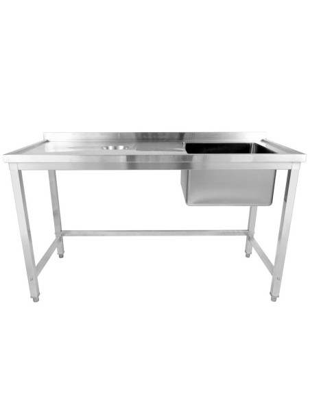 Professional Stainless Steel Single Sink with Right Bowl, Left Scrapping Hole & Splashback for Commercial Kitchens, Size: 1500x6
