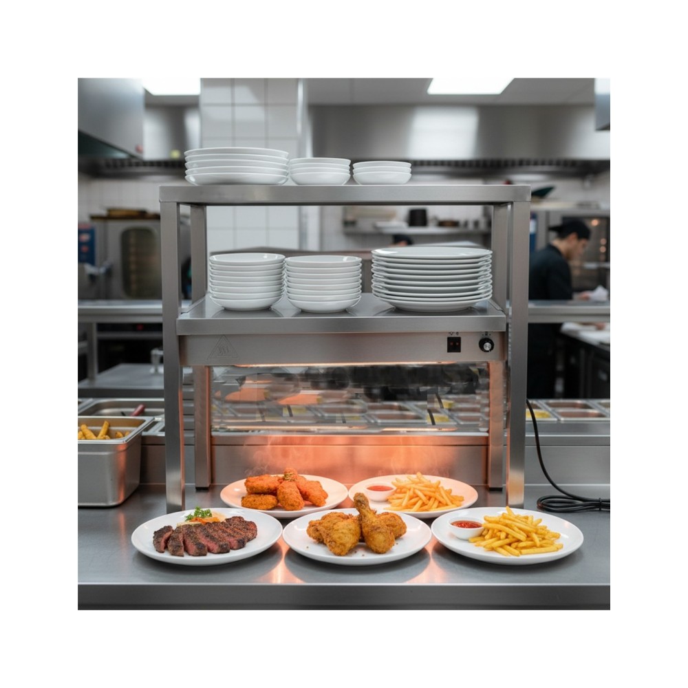 Professional Double Tier Heated Gantry with Heat Bridge 900×335×700mm for Commercial Kitchens
