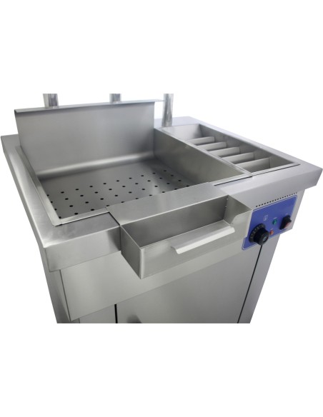 Professional Stainless Steel Floor Standing Food & Chip Scuttle Warmer with Explosion-Proof Heat Lamp for Commercial Kitchens, 7