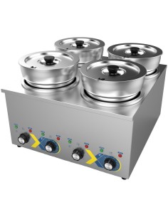 Professional Commercial Electric Bain Marie Countertop Food Warmer with 4 x 6.5L Pots, Ideal for Busy Kitchens, 525x583x365mm Si