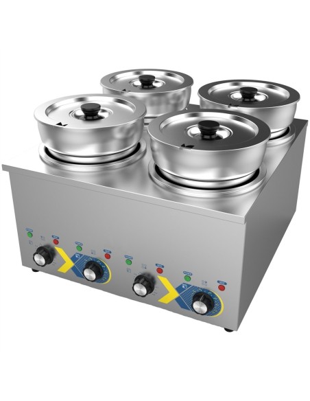 Professional Commercial Electric Bain Marie Countertop Food Warmer with 4 x 6.5L Pots, Ideal for Busy Kitchens, 525x583x365mm Si