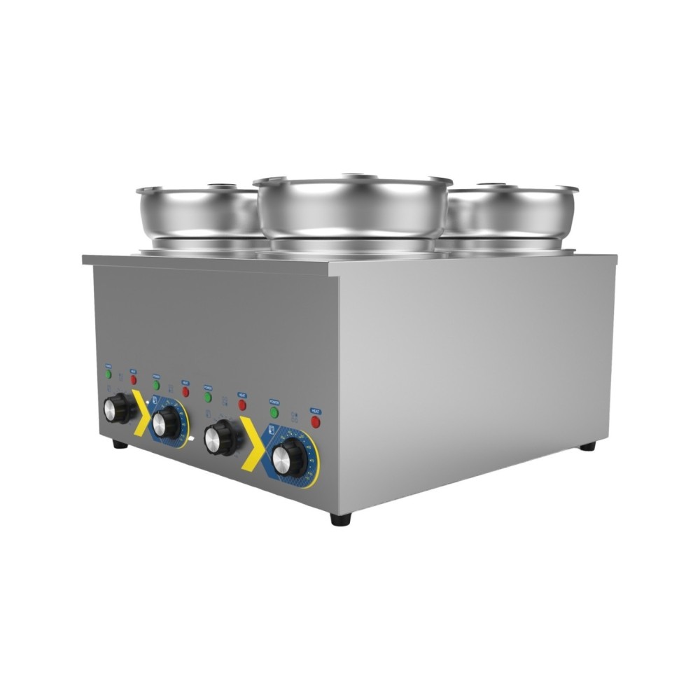 Professional Commercial Electric Bain Marie Countertop Food Warmer with 4 x 6.5L Pots, Ideal for Busy Kitchens, 525x583x365mm Si