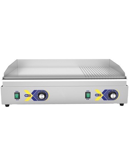 Professional Electric Countertop Griddle with 1/3 Ribbed Chrome Plate, 720×477×232mm - Ideal for Commercial Kitchens