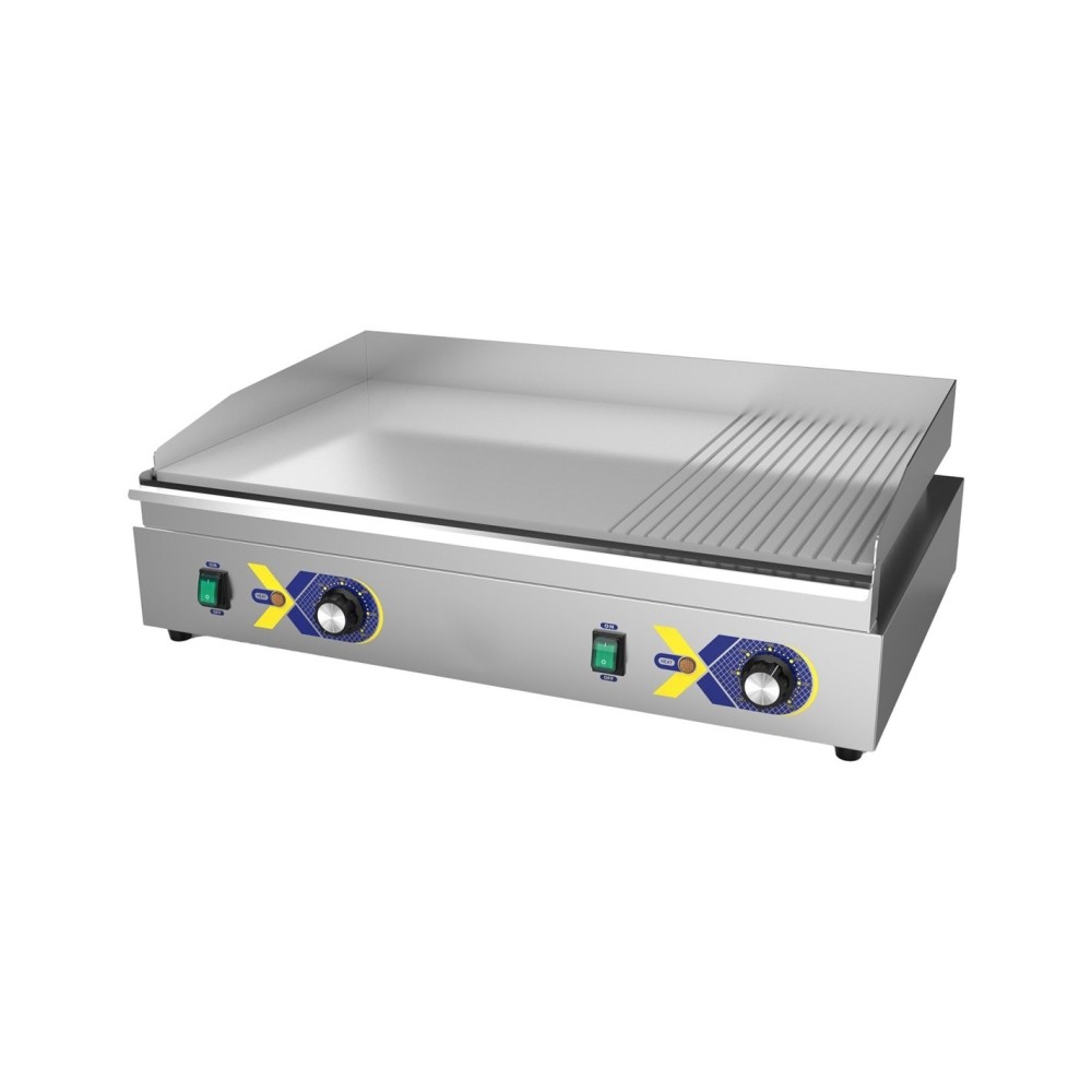 Professional Electric Countertop Griddle with 1/3 Ribbed Chrome Plate, 720×477×232mm - Ideal for Commercial Kitchens