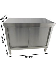 Professional Stainless Steel Sliding Door Work Table Cabinet for Commercial Kitchens, Size: 1000x500x850mm 2