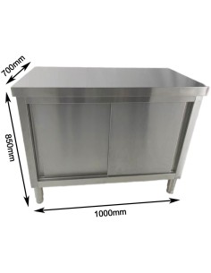 Professional Stainless Steel Sliding Door Work Table Cabinet for Commercial Kitchens, Size: 1000x700x850mm 2