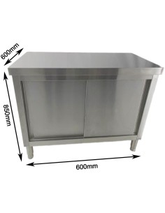 Professional Stainless Steel Sliding Door Work Table Cabinet for Commercial Kitchens, Size 600x600x850mm 2