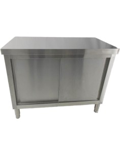 Professional Stainless Steel Sliding Door Work Table Cabinet for Commercial Kitchens, Size 600x600x850mm