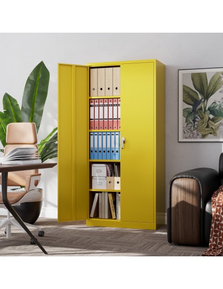 Professional Heavy Duty Steel Upright Storage Cabinet with Double Locking Doors, Yellow - Ideal for Commercial Kitchens