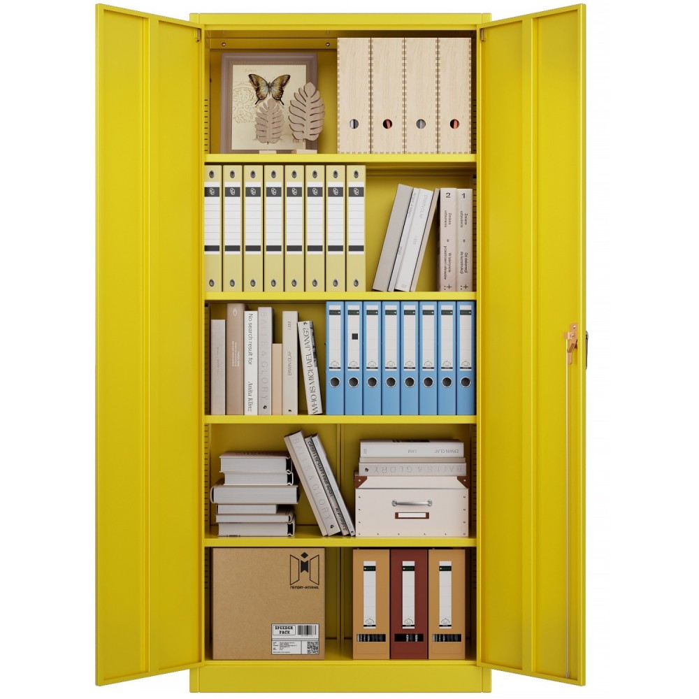 Professional Heavy Duty Steel Upright Storage Cabinet with Double Locking Doors, Yellow - Ideal for Commercial Kitchens