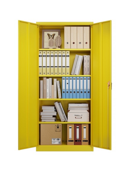 Professional Heavy Duty Steel Upright Storage Cabinet with Double Locking Doors, Yellow - Ideal for Commercial Kitchens