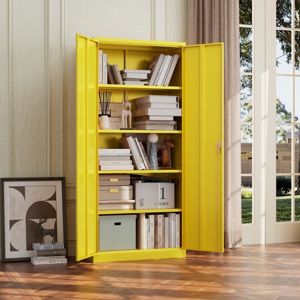 Professional Heavy Duty Steel Upright Storage Cabinet with Double Locking Doors, Yellow - Ideal for Commercial Kitchens
