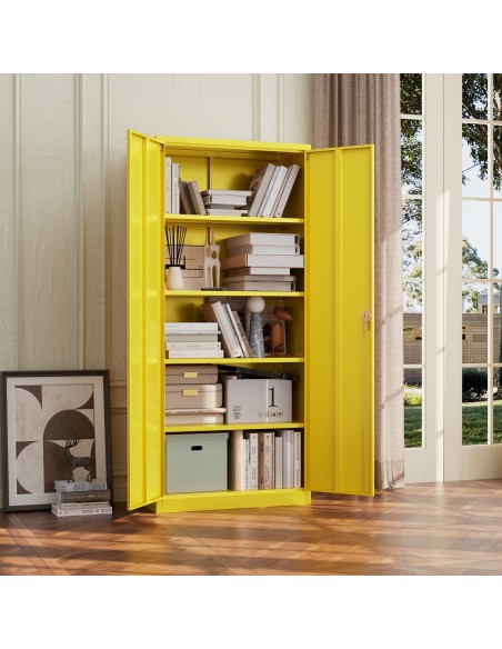 Professional Heavy Duty Steel Upright Storage Cabinet with Double Locking Doors, Yellow - Ideal for Commercial Kitchens