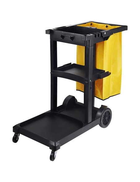 Professional Janitor/Cleaning Trolley Black with Lid 1200x520x990mm | Stalwart DA-JYXMC301BLACK