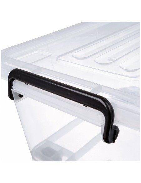 Pack of 12 Plastic Storage Box with Wheels &amp Lid &amp Clips 27 litre 465x337x258mm Polypropylene | Stalwart DA-S1027