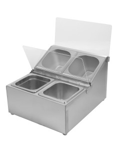 Commercial Condiment Holder including 4xGN1/6-100mm pans & fliptop lids | Stalwart DA-CHRLF04B1