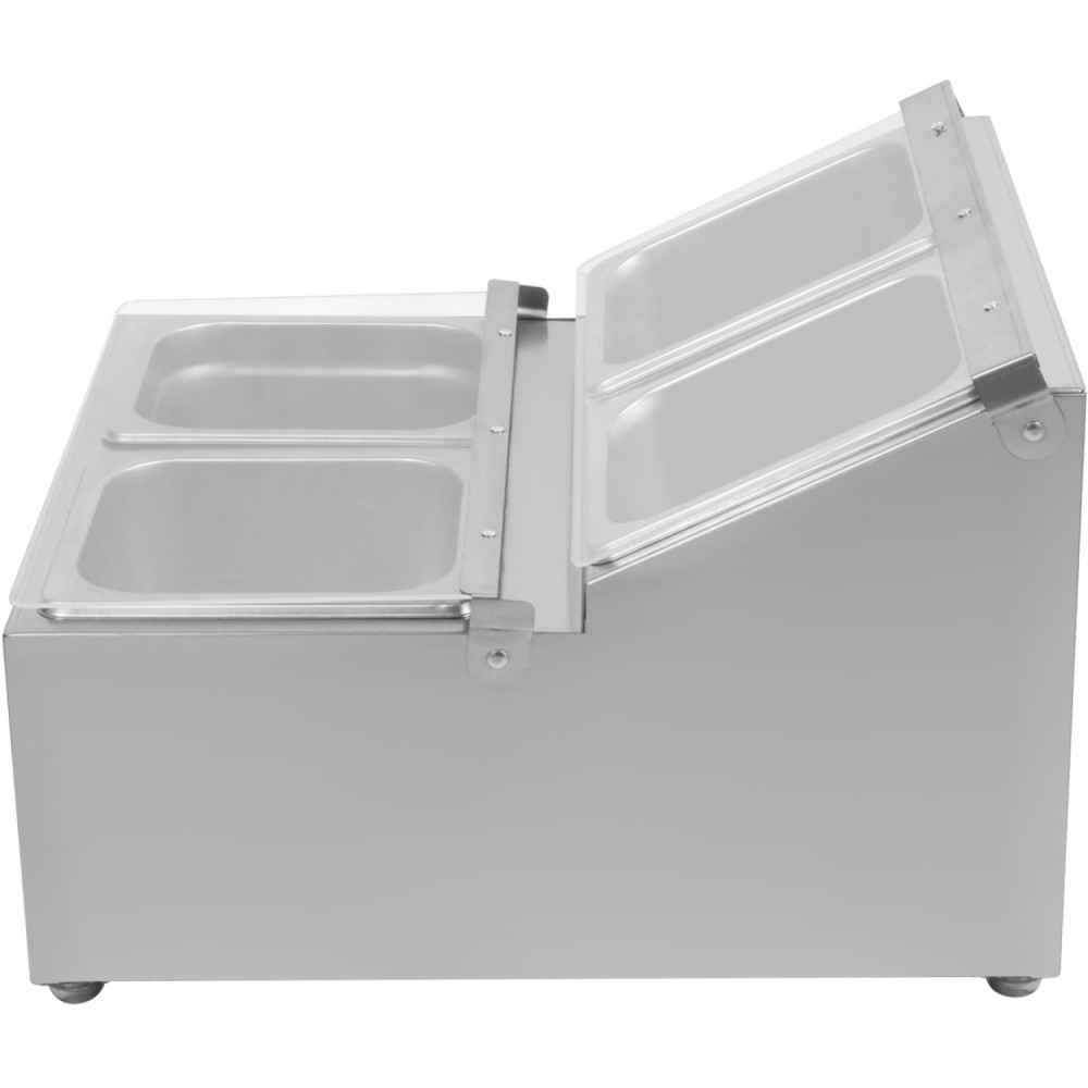 Commercial Condiment Holder including 4xGN1/6-100mm pans & fliptop lids | Stalwart DA-CHRLF04B1