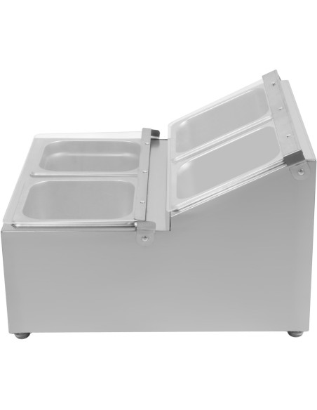Commercial Condiment Holder including 4xGN1/6-100mm pans & fliptop lids | Stalwart DA-CHRLF04B1