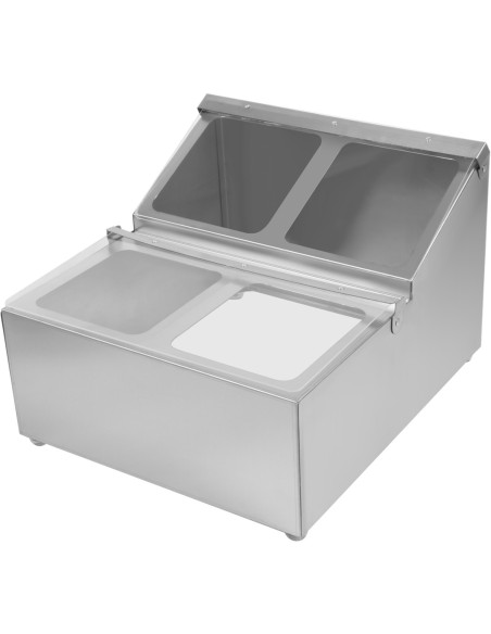 Commercial Condiment Holder including 4xGN1/6-100mm pans & fliptop lids | Stalwart DA-CHRLF04B1