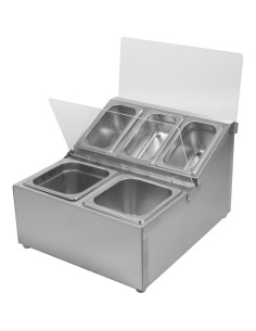 Commercial Condiment Holder including 2xGN1/6-100mm & 3xGN1/9-100mm pans &amp fliptop lids | Stalwart DA-CHRLF04B2