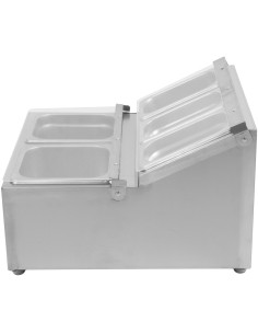 Commercial Condiment Holder including 2xGN1/6-100mm & 3xGN1/9-100mm pans &amp fliptop lids | Stalwart DA-CHRLF04B2 2
