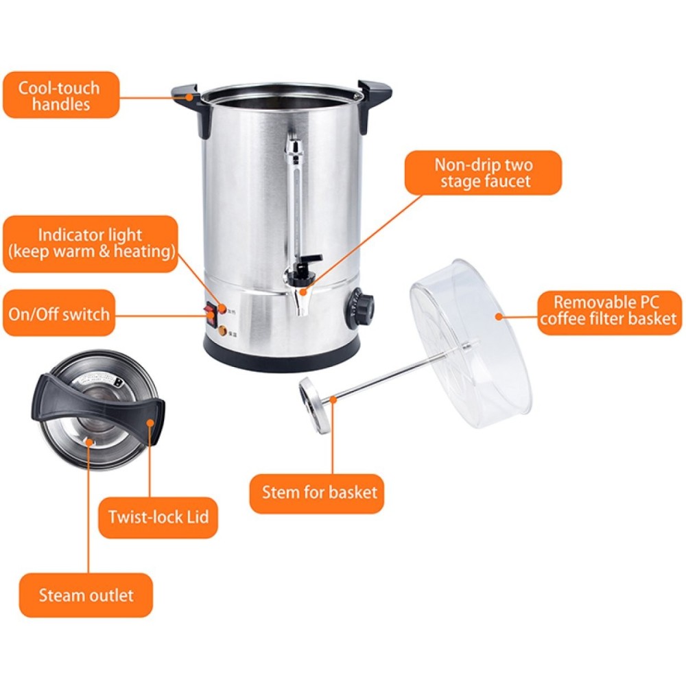Commercial Double wall Coffee Urn with Boil-dry protection 10 litres 1.6kW | Stalwart DA-VICWBQ10