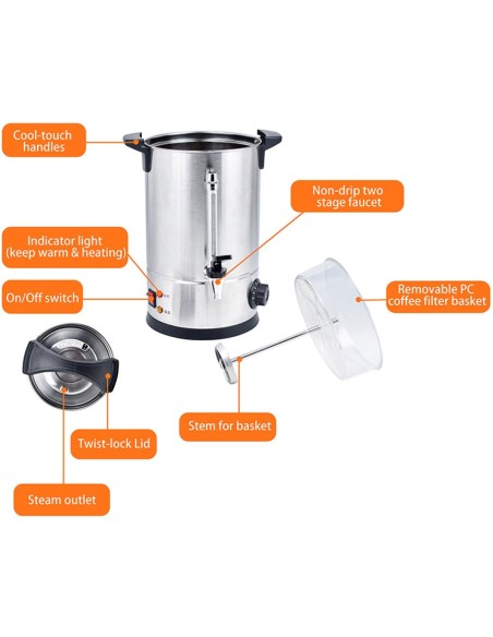 Commercial Double wall Coffee Urn with Boil-dry protection 10 litres 1.6kW | Stalwart DA-VICWBQ10