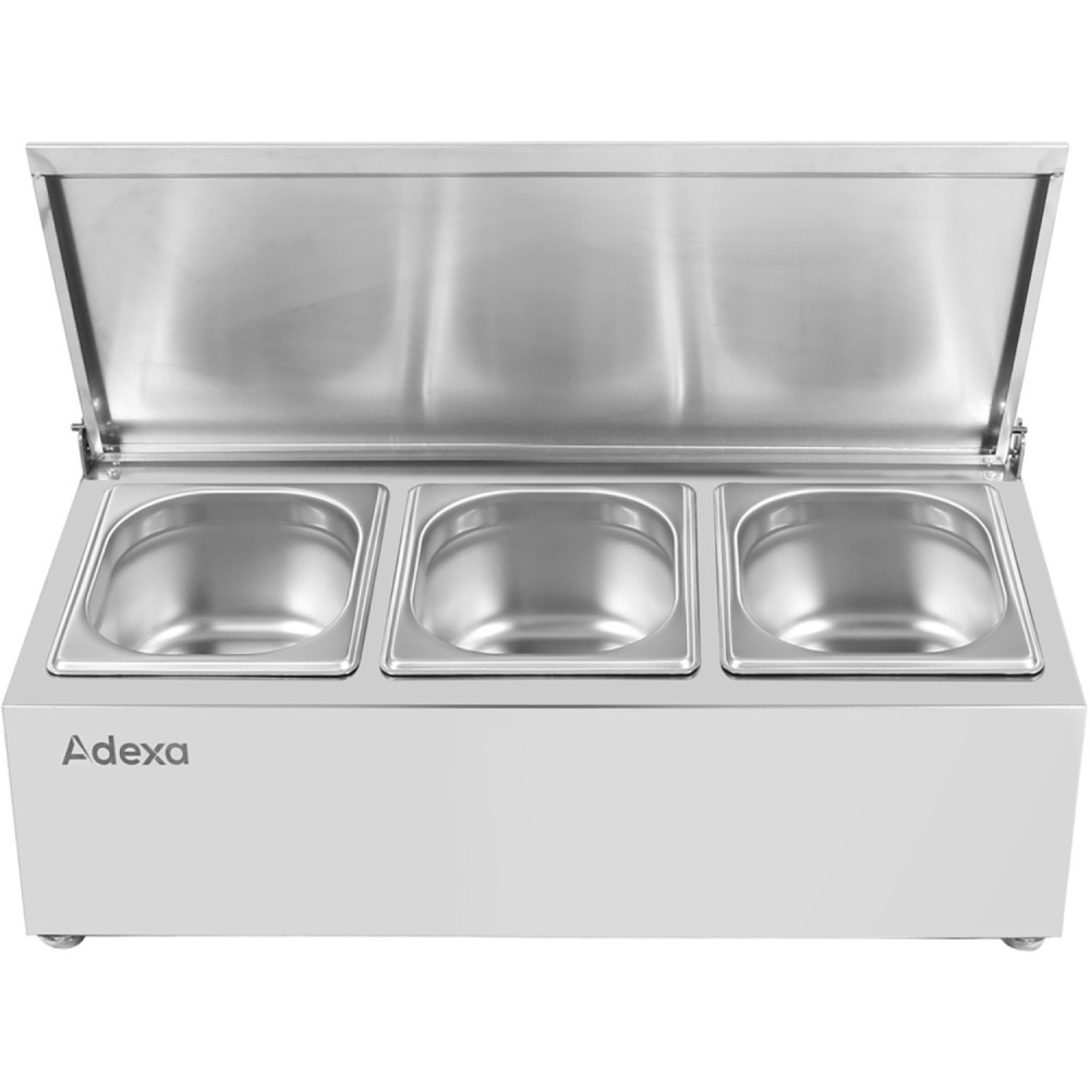 Commercial Condiment Holder with lid including 3xGN1/6-100mm containers Stainless steel | Stalwart DA-CHD03AFL