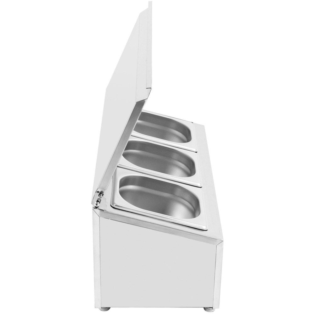Commercial Condiment Holder with lid including 3xGN1/6-100mm containers Stainless steel | Stalwart DA-CHD03AFL