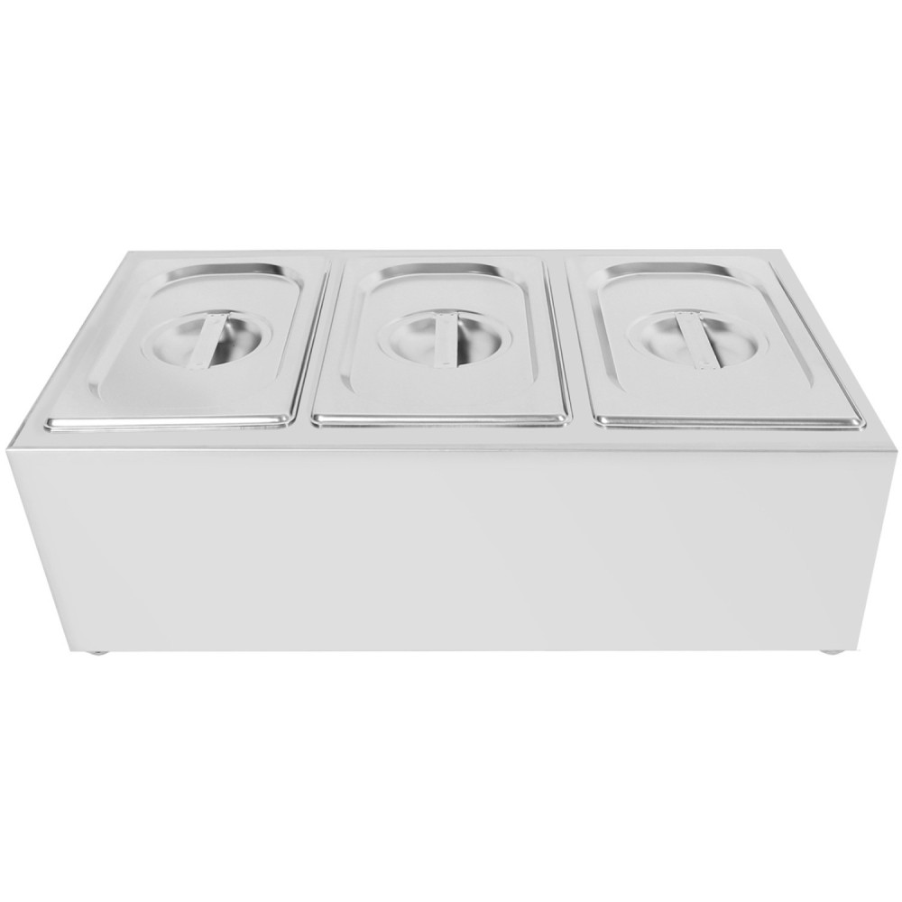 Commercial Condiment Holder including 3xGN1/4-100mm containers with lid Stainless steel | Stalwart DA-CHE03A