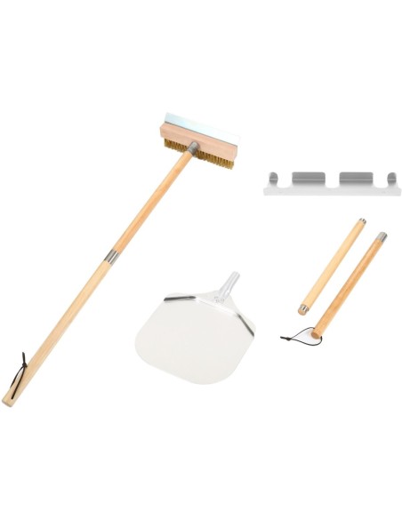 Set of 2 Pizza Oven Tools with Wall Hanger - 12 Square Pizza Peel Pizza Oven Brush with Scraper | Stalwart DA-SP3S