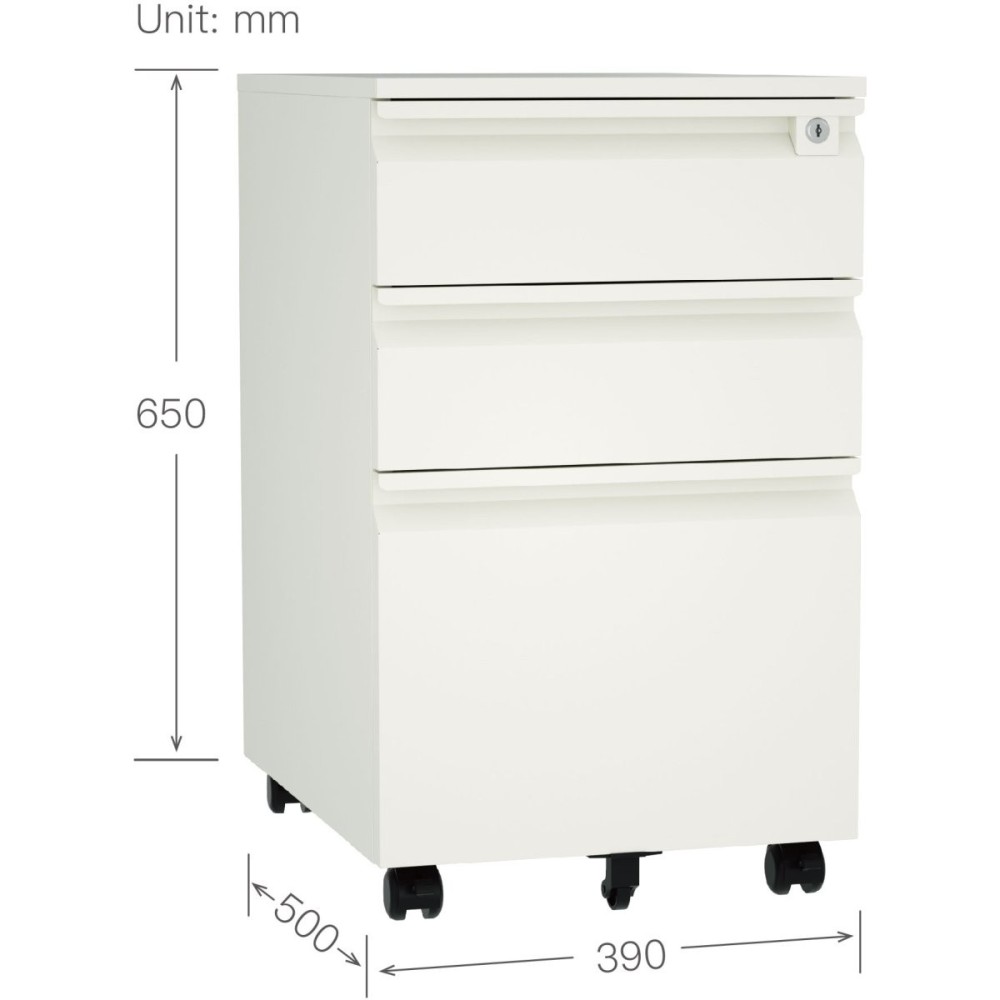 Professional Mobile Filing & Storage Cabinet 3 drawer 390x500x650mm White | Stalwart DA-SEMC1WHITE