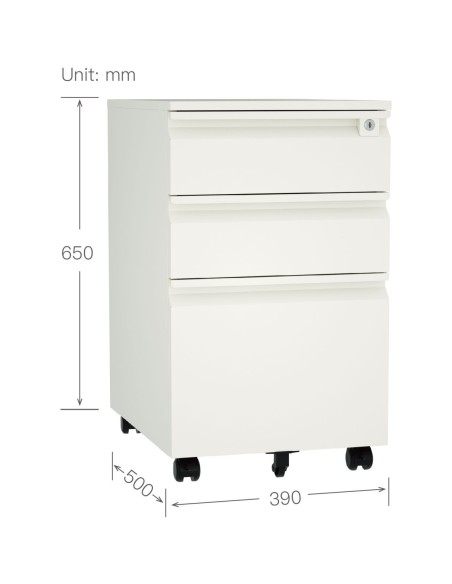Professional Mobile Filing & Storage Cabinet 3 drawer 390x500x650mm White | Stalwart DA-SEMC1WHITE