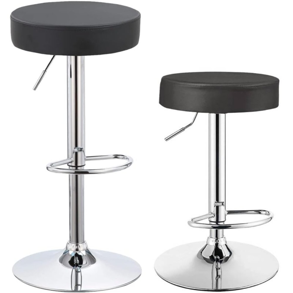 Set of 2 Black Height Adjustable Barstool with Thick seat | Stalwart DA-WW120