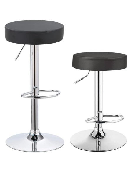 Set of 2 Black Height Adjustable Barstool with Thick seat | Stalwart DA-WW120