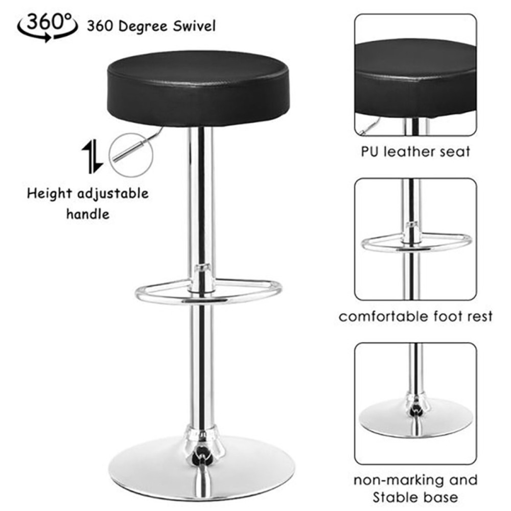 Set of 2 Black Height Adjustable Barstool with Thick seat | Stalwart DA-WW120