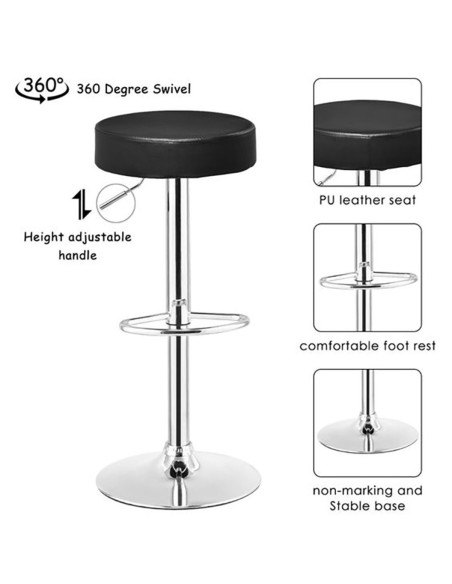 Set of 2 Black Height Adjustable Barstool with Thick seat | Stalwart DA-WW120
