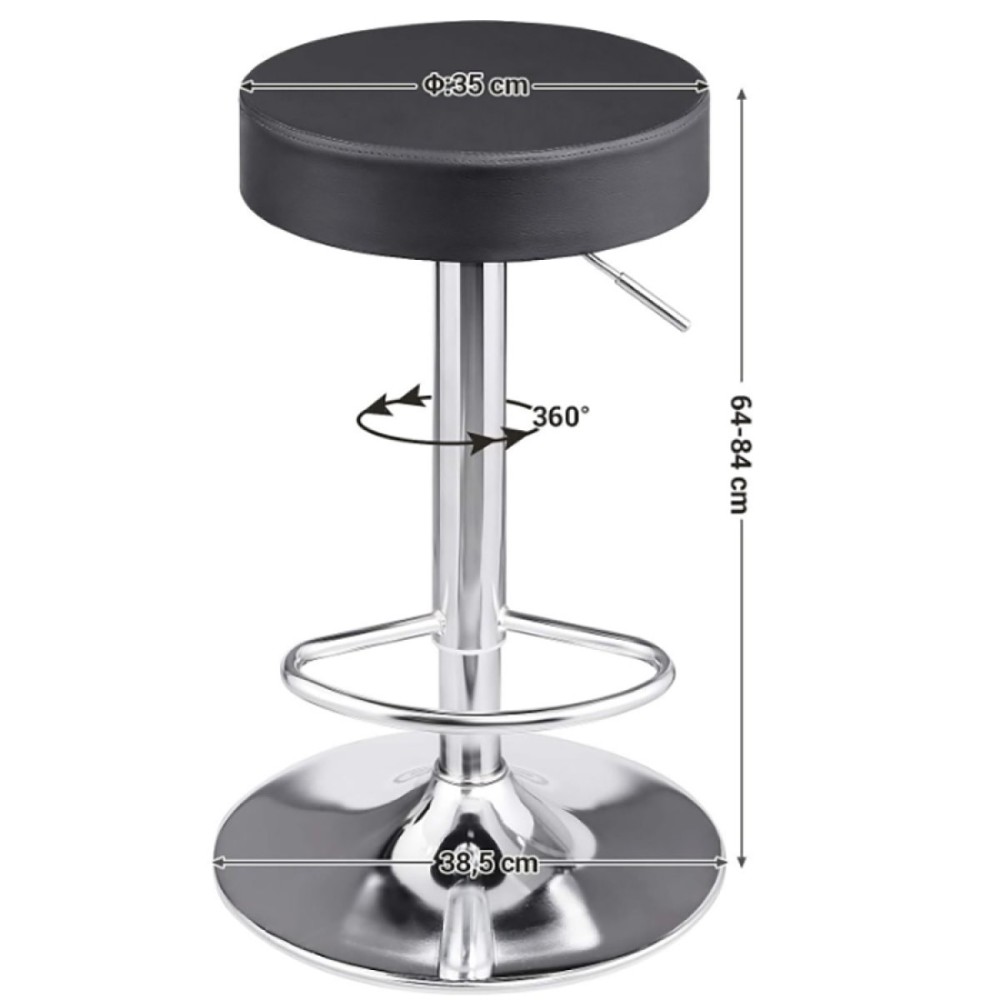 Set of 2 Black Height Adjustable Barstool with Thick seat | Stalwart DA-WW120