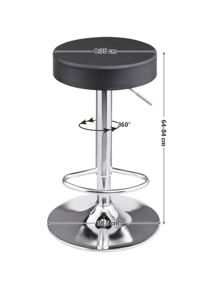 Set of 2 Black Height Adjustable Barstool with Thick seat | Stalwart DA-WW120