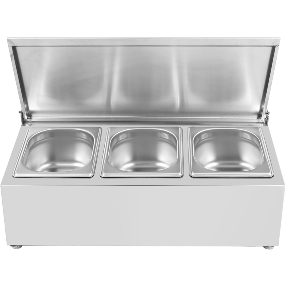 Commercial Condiment Holder with lid including 3xGN1/6-150mm containers Stainless steel | Stalwart DA-CHD03ADFL