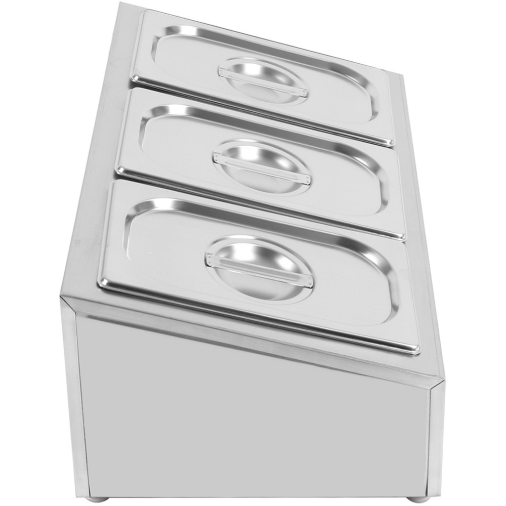 Commercial Condiment Holder including 3xGN1/4-150mm containers with lid Stainless steel | Stalwart DA-CHE03AD