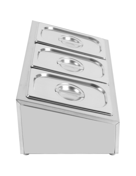 Commercial Condiment Holder including 3xGN1/4-150mm containers with lid Stainless steel | Stalwart DA-CHE03AD