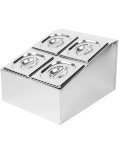 Commercial Condiment Holder including 4xGN1/6-150mm containers with lids Stainless steel | Stalwart DA- CHD04BD