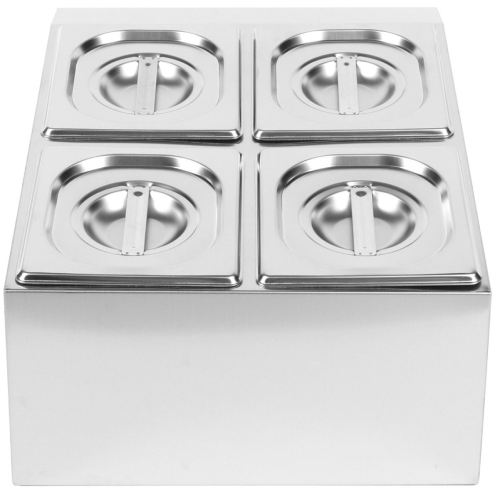 Commercial Condiment Holder including 4xGN1/6-150mm containers with lids Stainless steel | Stalwart DA- CHD04BD