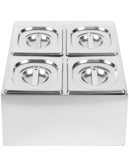 Commercial Condiment Holder including 4xGN1/6-150mm containers with lids Stainless steel | Stalwart DA- CHD04BD