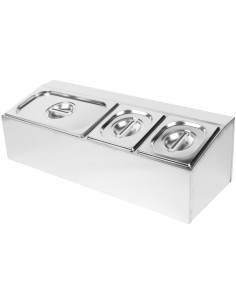 Commercial Condiment Holder including 2xGN1/6-150mm &amp 1xGN1/3-150mm pans &amp lids | Stalwart DA- CHD04AD2